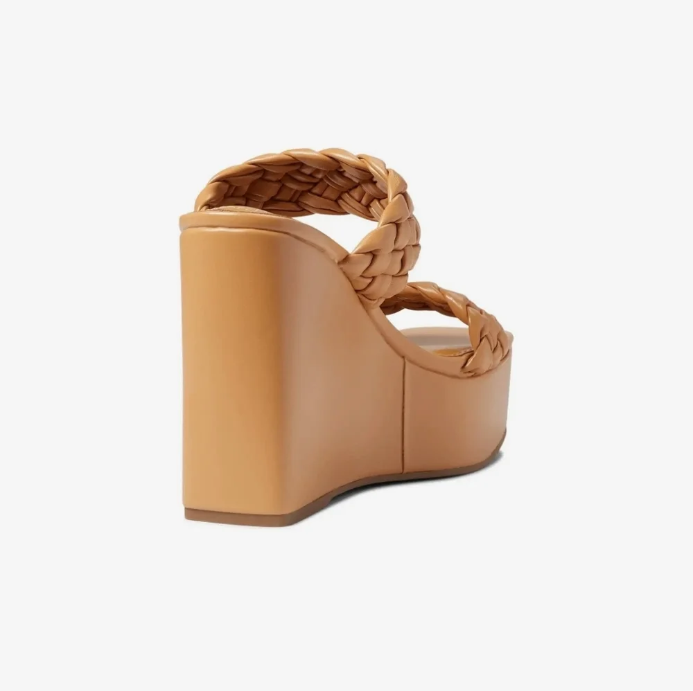 Nine West Nessie 3 Platform Wedge Heels Light Cognac